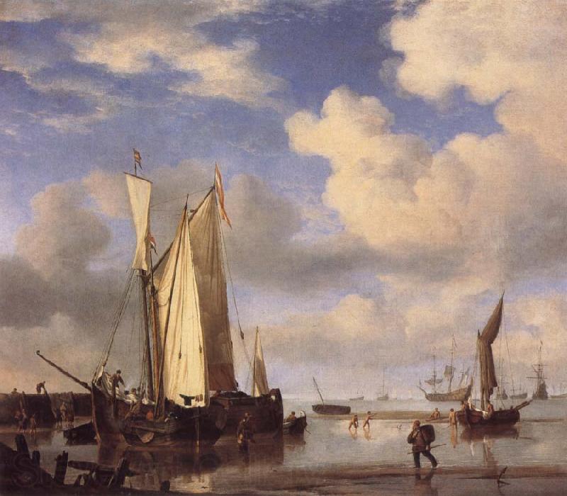 VELDE, Willem van de, the Younger Dutch Vessels Close Inshore at Low Tide,and Men Bathing Norge oil painting art